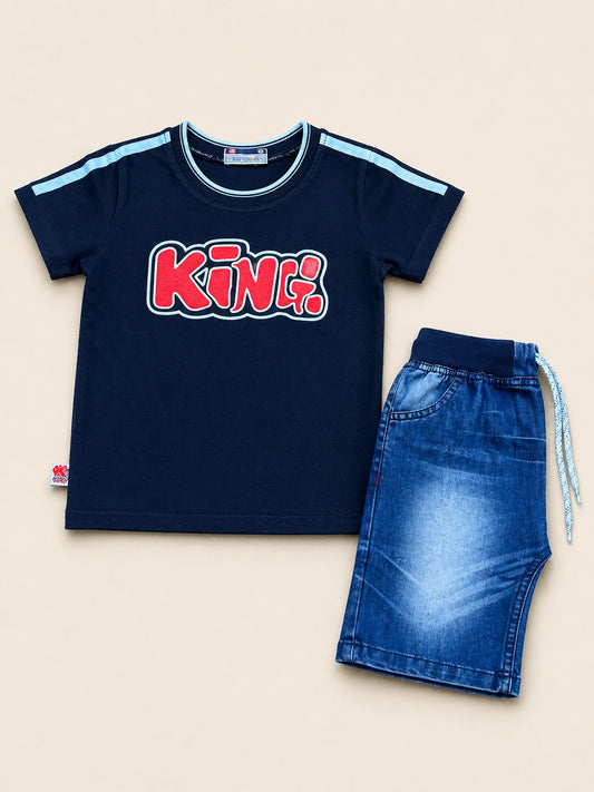 Black βKingβ T-Shirt & Denim Shorts Set