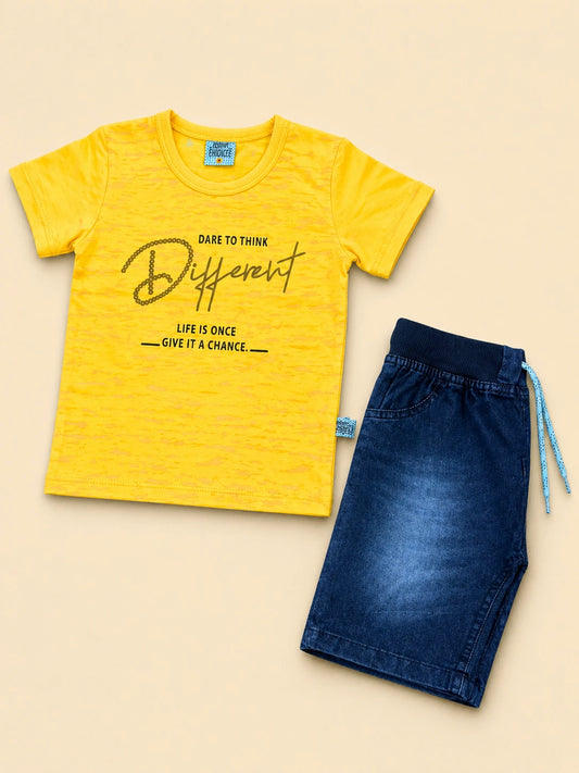 Yellow T-Shirt & Denim Shorts Set