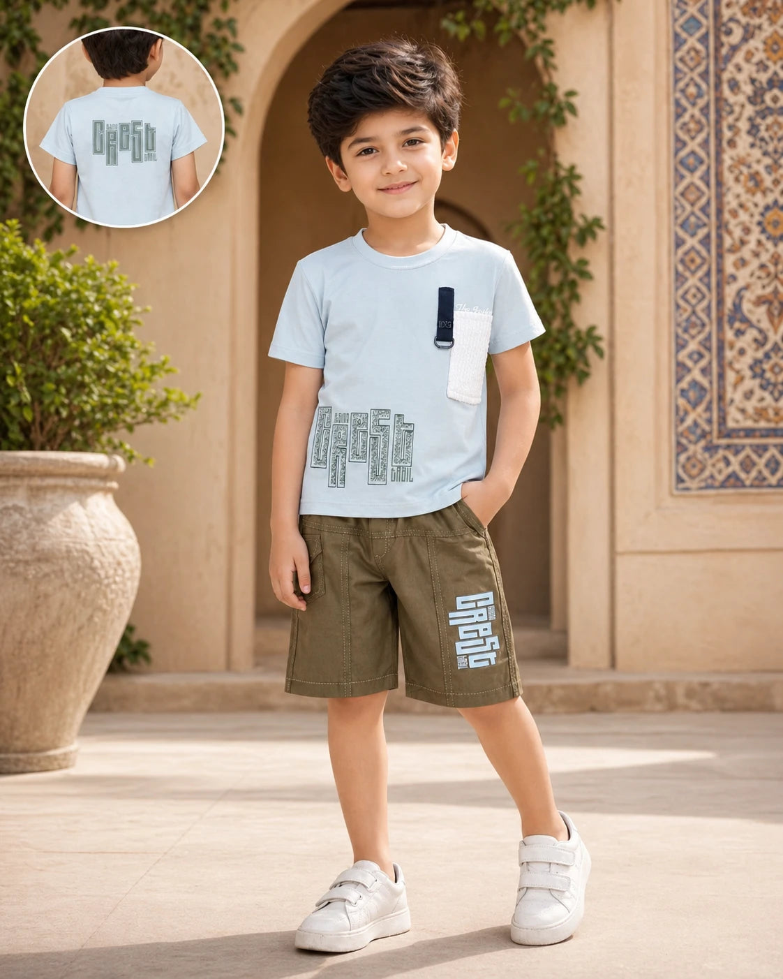 Graphic T-Shirt & Brown Cargo Pants Set