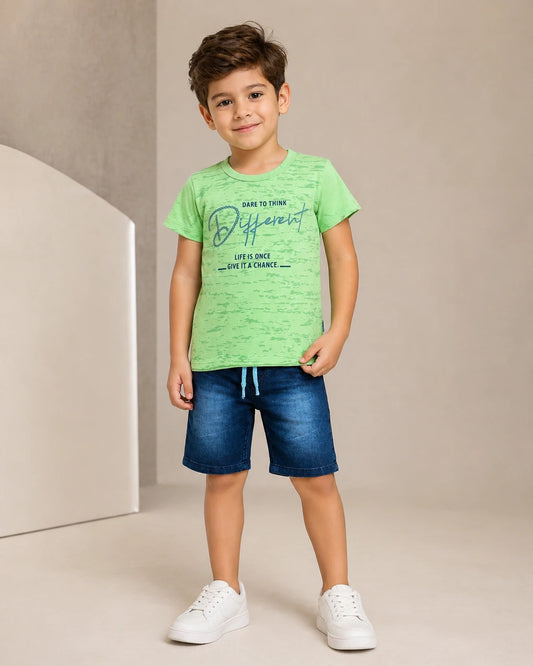 Green T-Shirt & Denim Shorts Set