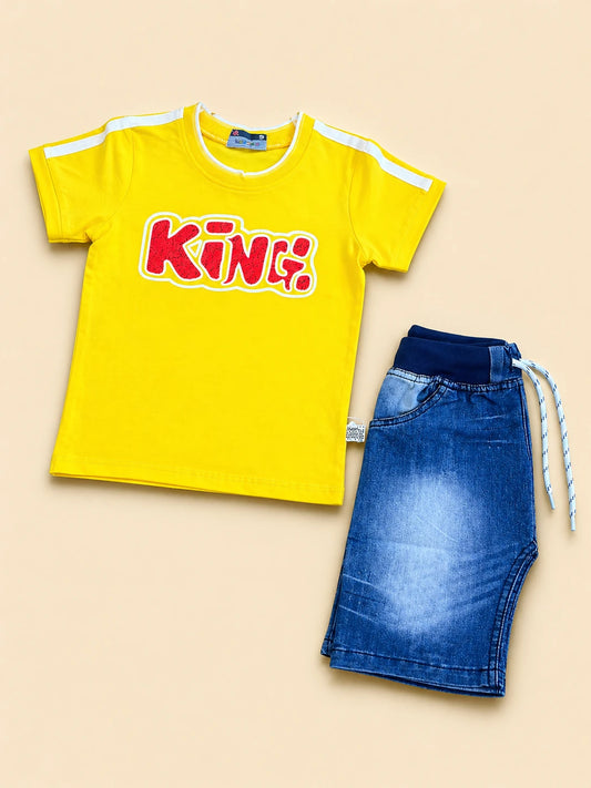 Yellow “King” T-Shirt & Denim Shorts Set