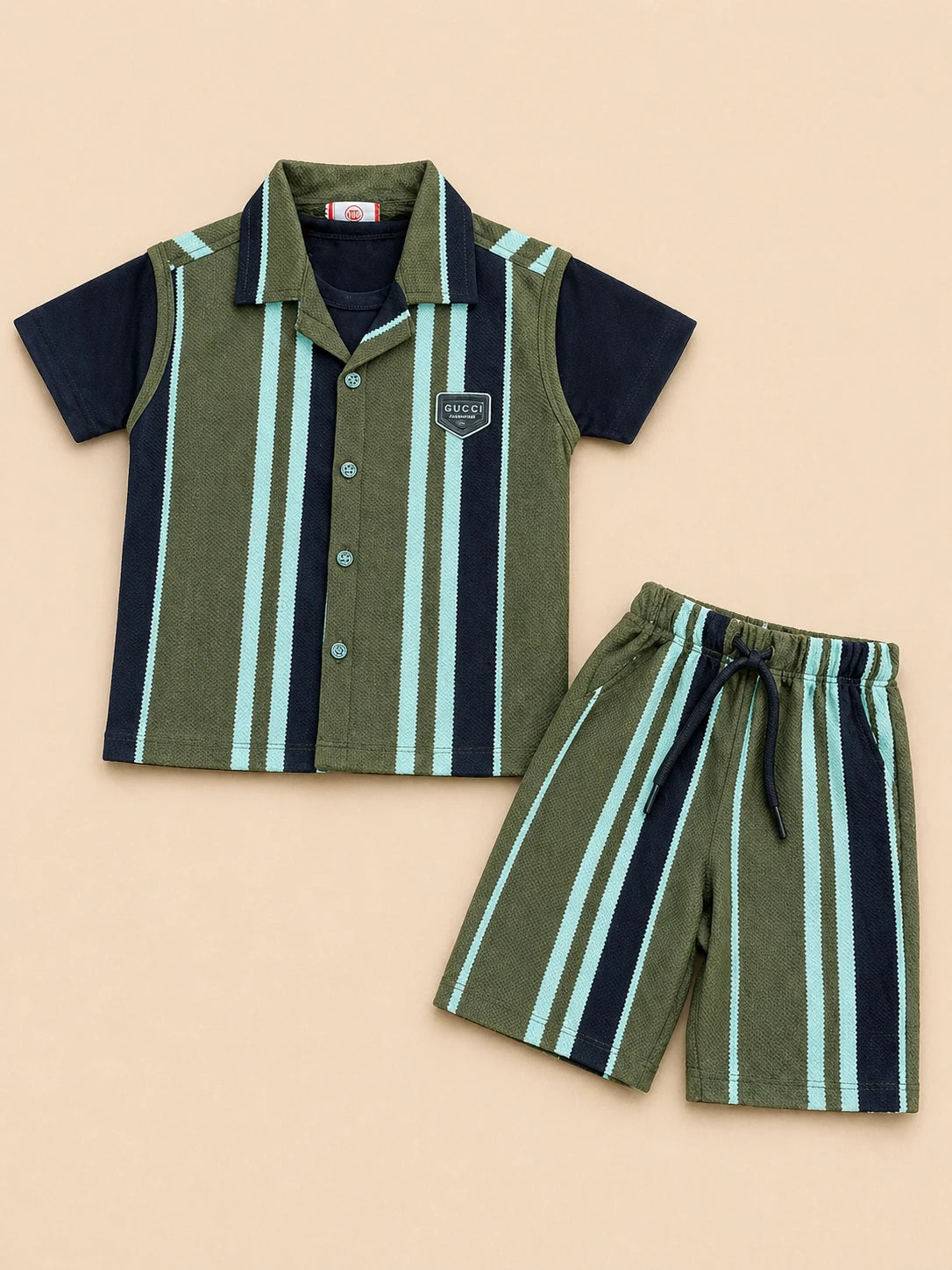 Green Striped Shirt & Shorts Set