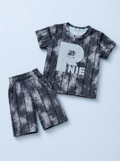Grey Printed T-Shirt & Shorts Set