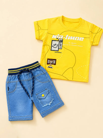 Yellow T-Shirt & Denim Shorts Set