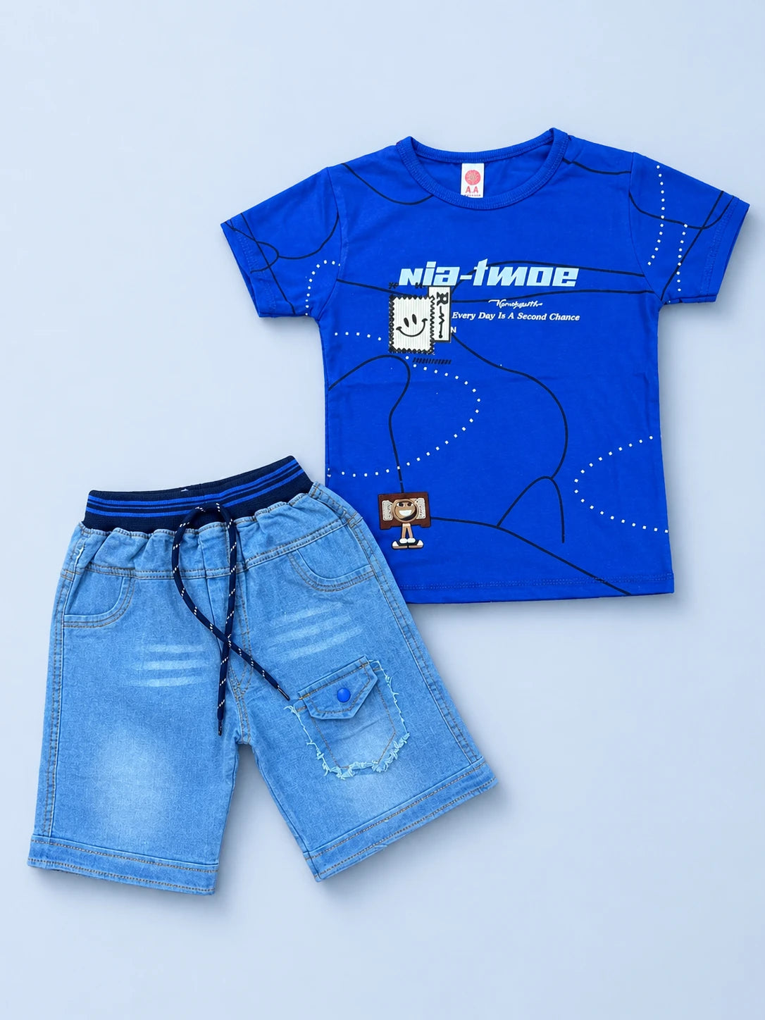 Blue T-Shirt & Denim Shorts Set