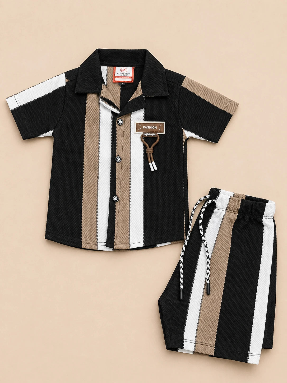 Black Striped Shirt & Shorts Set