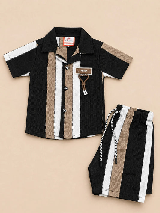 Black Striped Shirt & Shorts Set