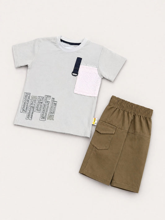 Graphic T-Shirt & Brown Cargo Pants Set