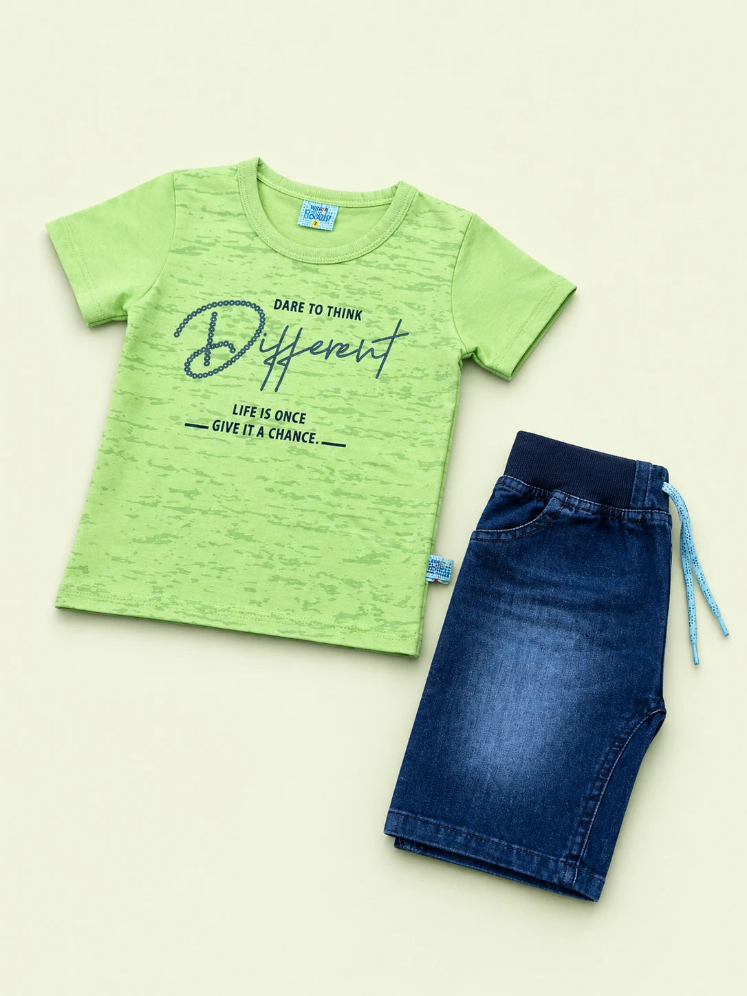 Green T-Shirt & Denim Shorts Set