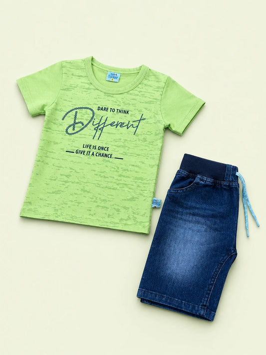 Green T-Shirt & Denim Shorts Set