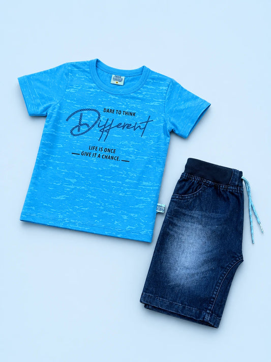 Blue T-Shirt & Denim Shorts Set