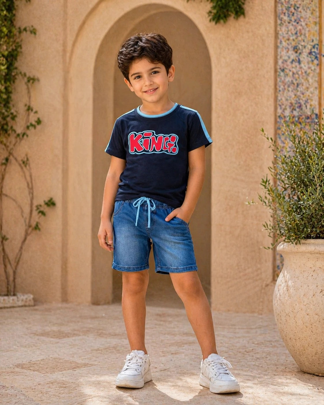 Black “King” T-Shirt & Denim Shorts Set