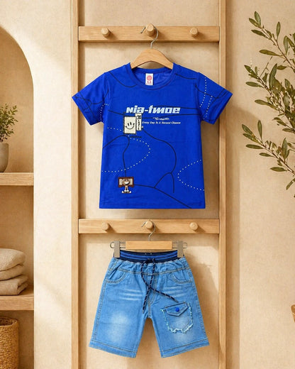 Blue T-Shirt & Denim Shorts Set