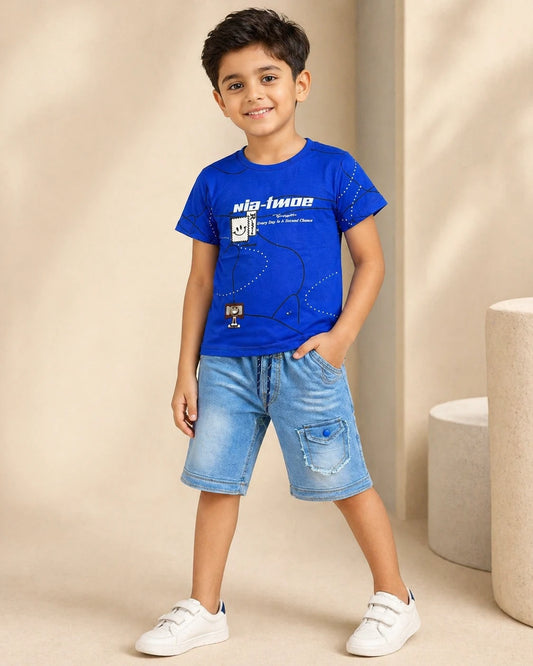 Blue T-Shirt & Denim Shorts Set