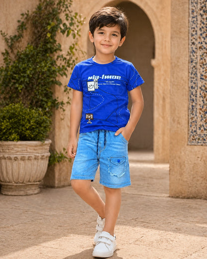 Blue T-Shirt & Denim Shorts Set