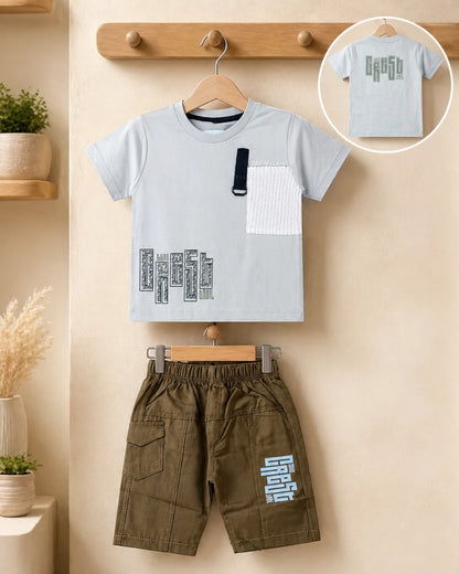 Graphic T-Shirt & Brown Cargo Pants Set