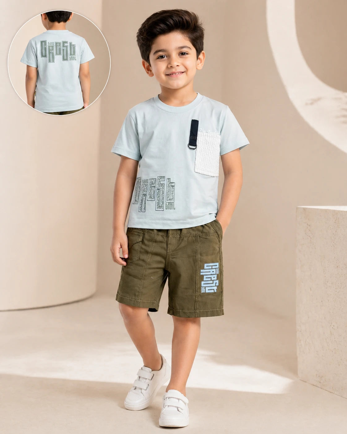 Graphic T-Shirt & Brown Cargo Pants Set