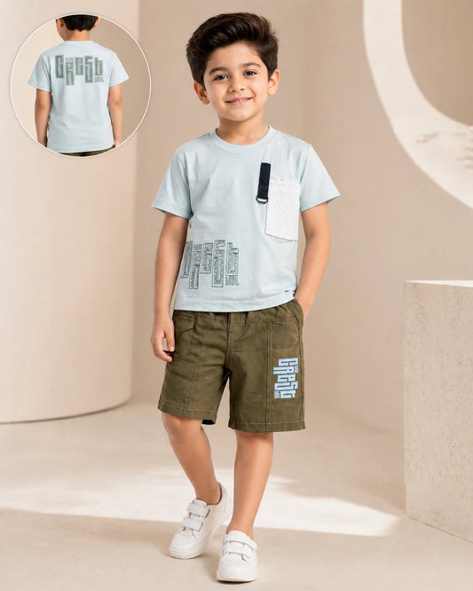 Graphic T-Shirt & Brown Cargo Pants Set