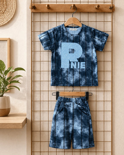 Grey Printed T-Shirt & Shorts Set