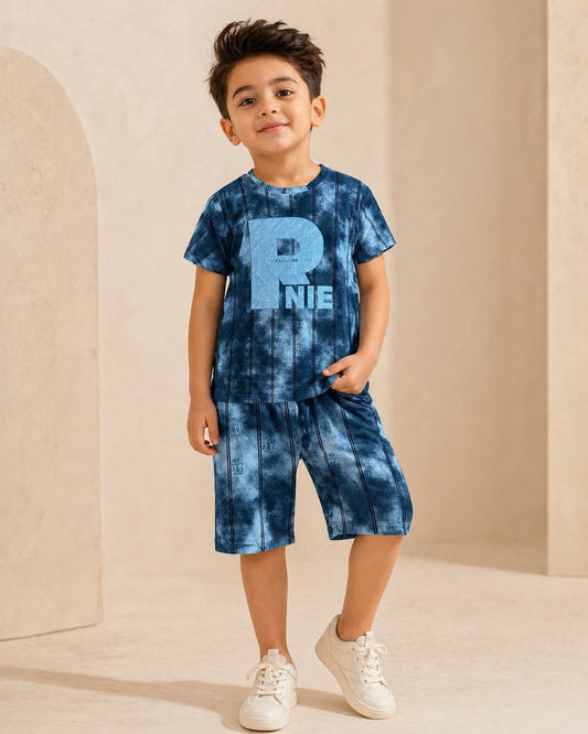 Grey Printed T-Shirt & Shorts Set