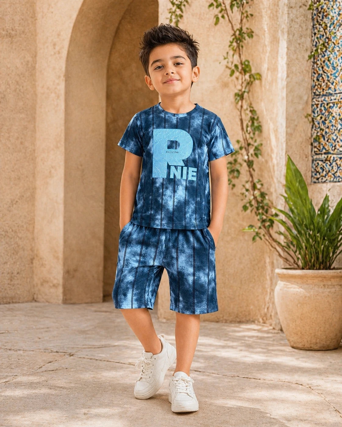 Grey Printed T-Shirt & Shorts Set