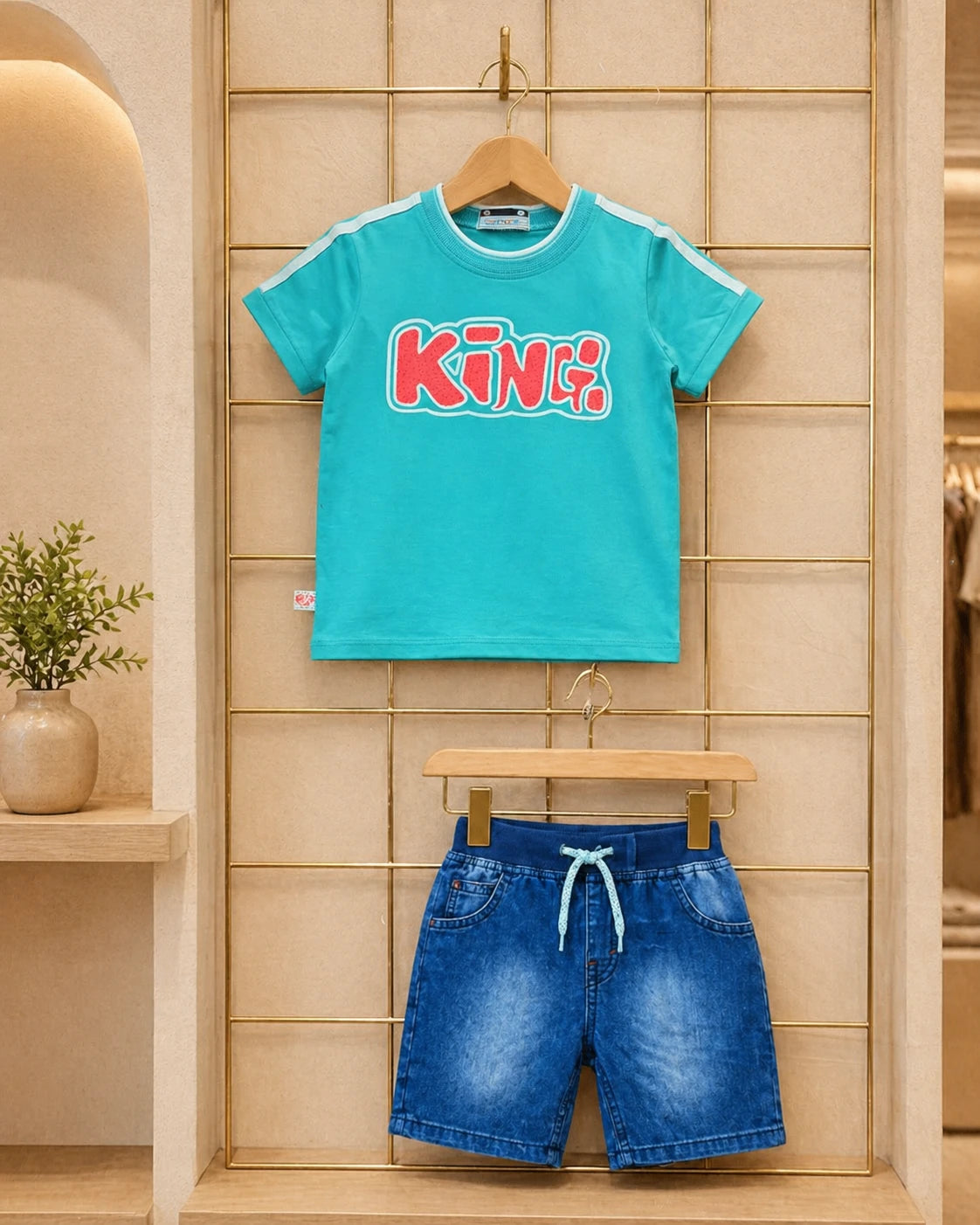 Teal “King” T-Shirt & Denim Shorts Set