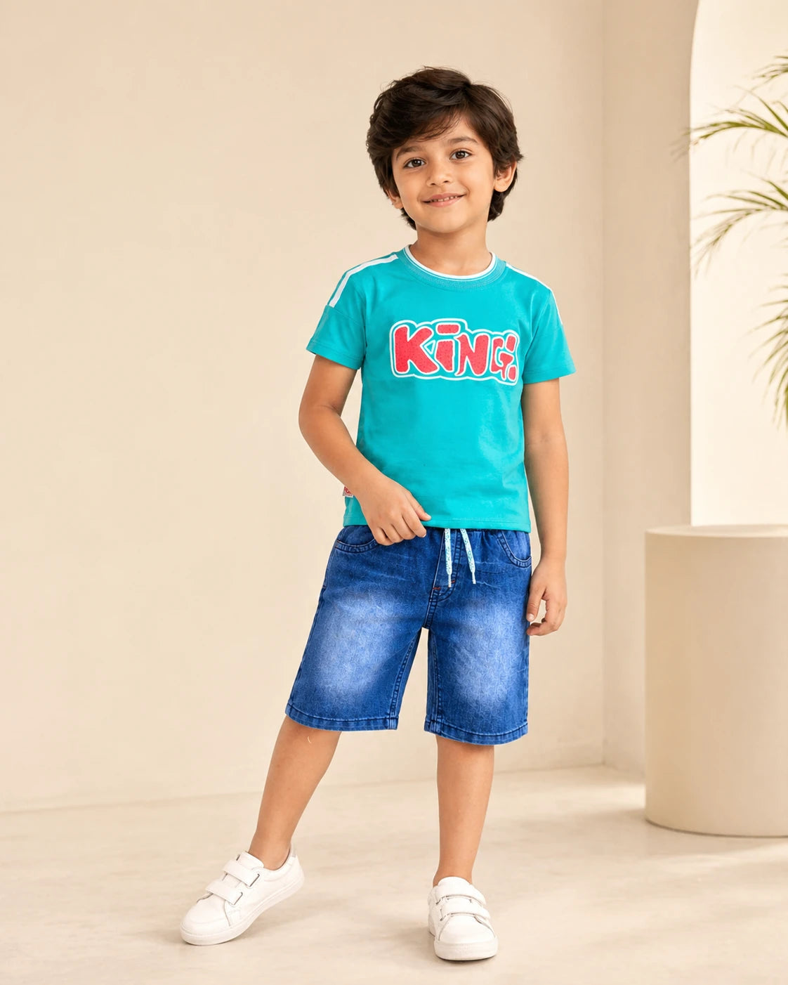 Teal “King” T-Shirt & Denim Shorts Set