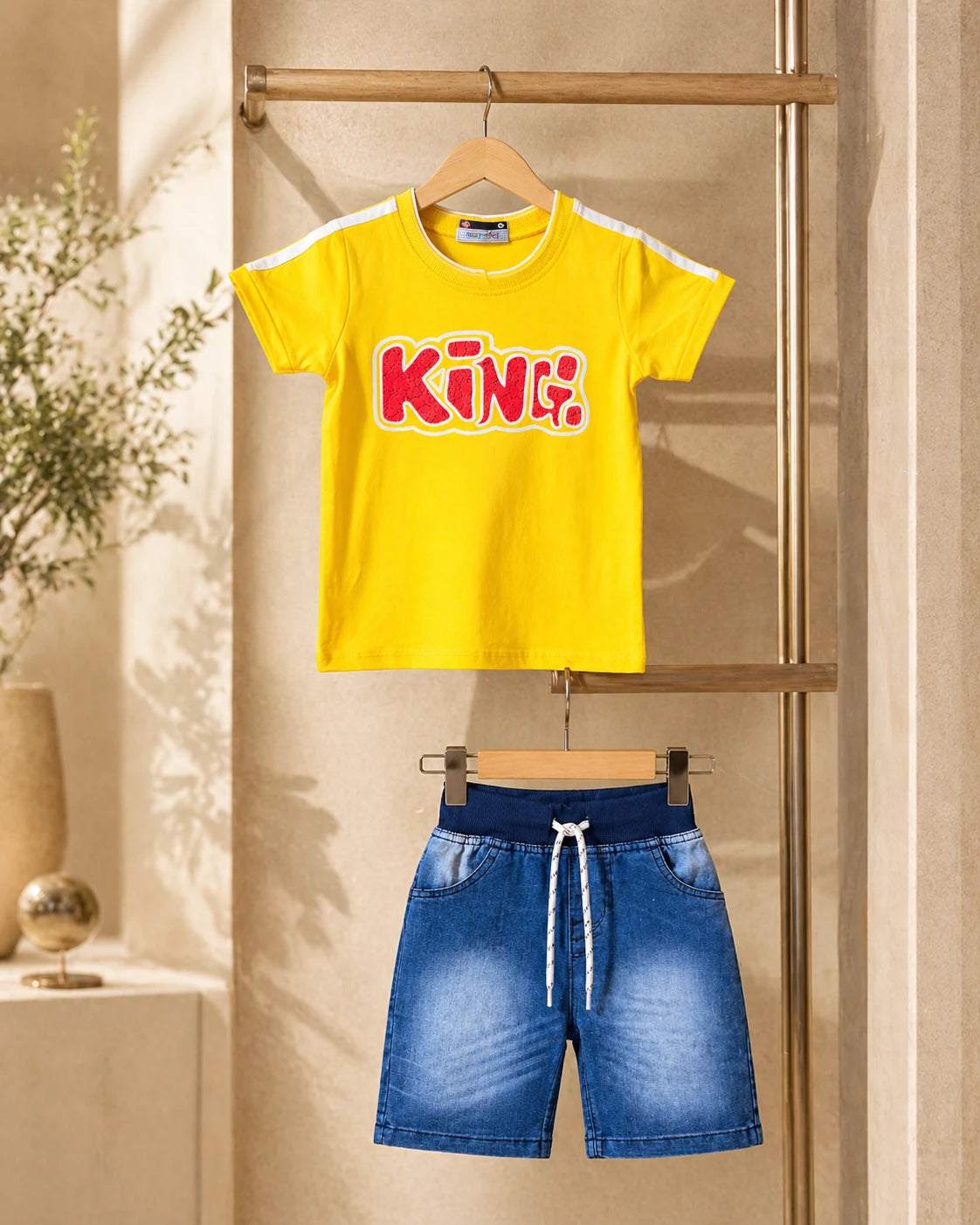 Yellow “King” T-Shirt & Denim Shorts Set
