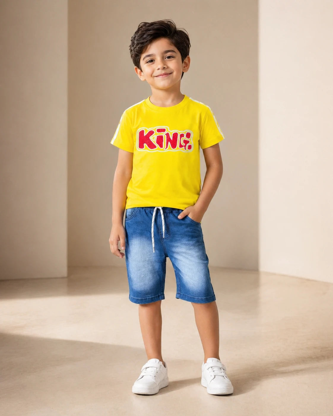 Yellow “King” T-Shirt & Denim Shorts Set
