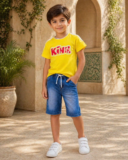 Yellow “King” T-Shirt & Denim Shorts Set