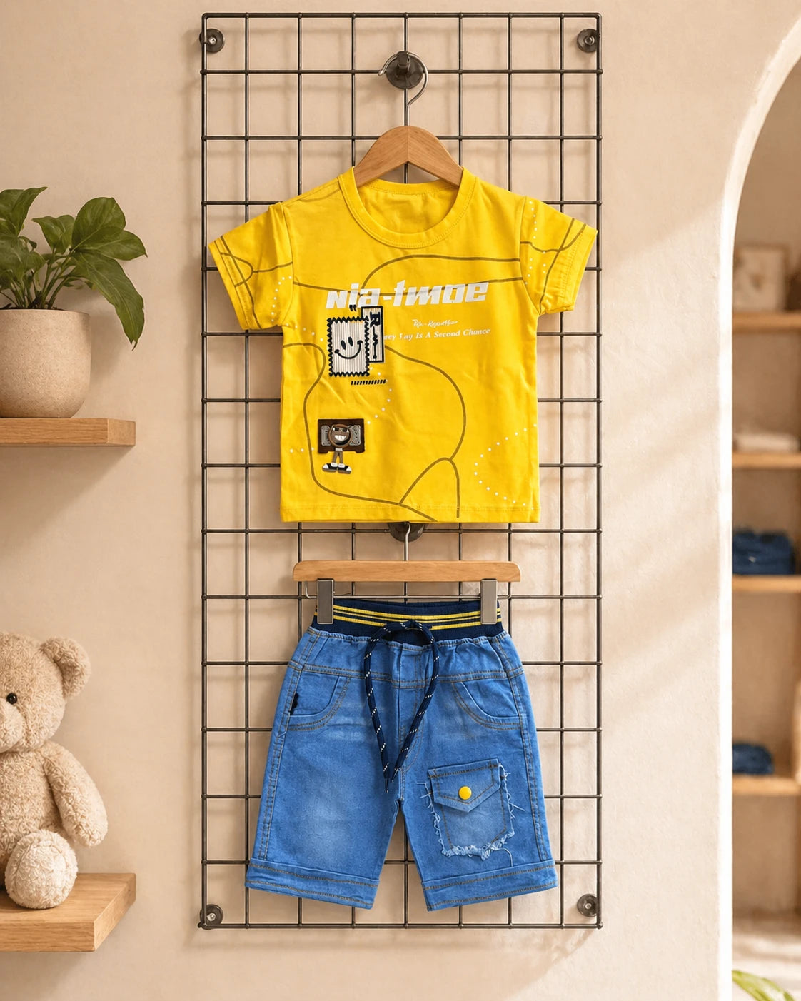 Yellow T-Shirt & Denim Shorts Set