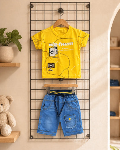 Yellow T-Shirt & Denim Shorts Set