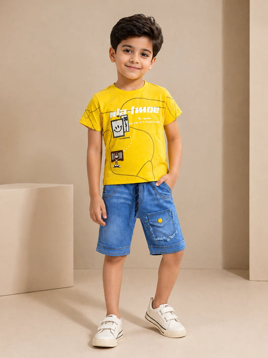 Yellow T-Shirt & Denim Shorts Set