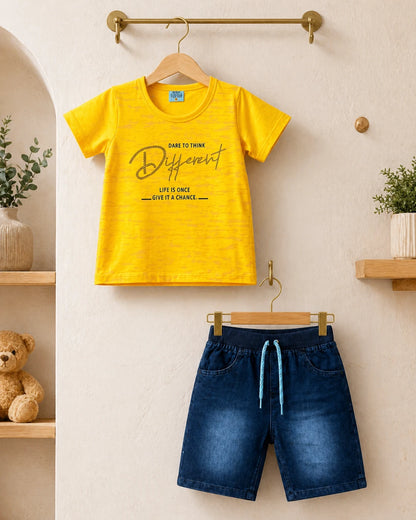 Yellow T-Shirt & Denim Shorts Set