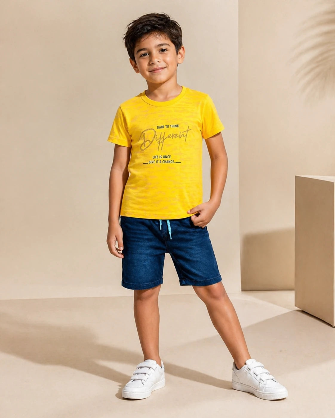 Yellow T-Shirt & Denim Shorts Set