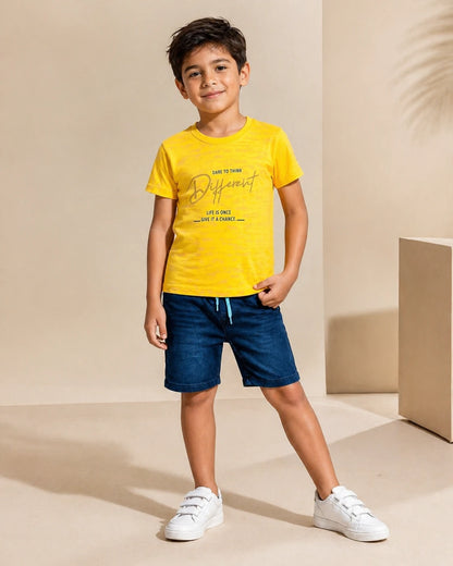 Yellow T-Shirt & Denim Shorts Set