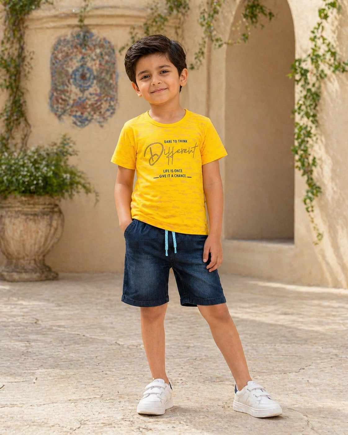 Yellow T-Shirt & Denim Shorts Set